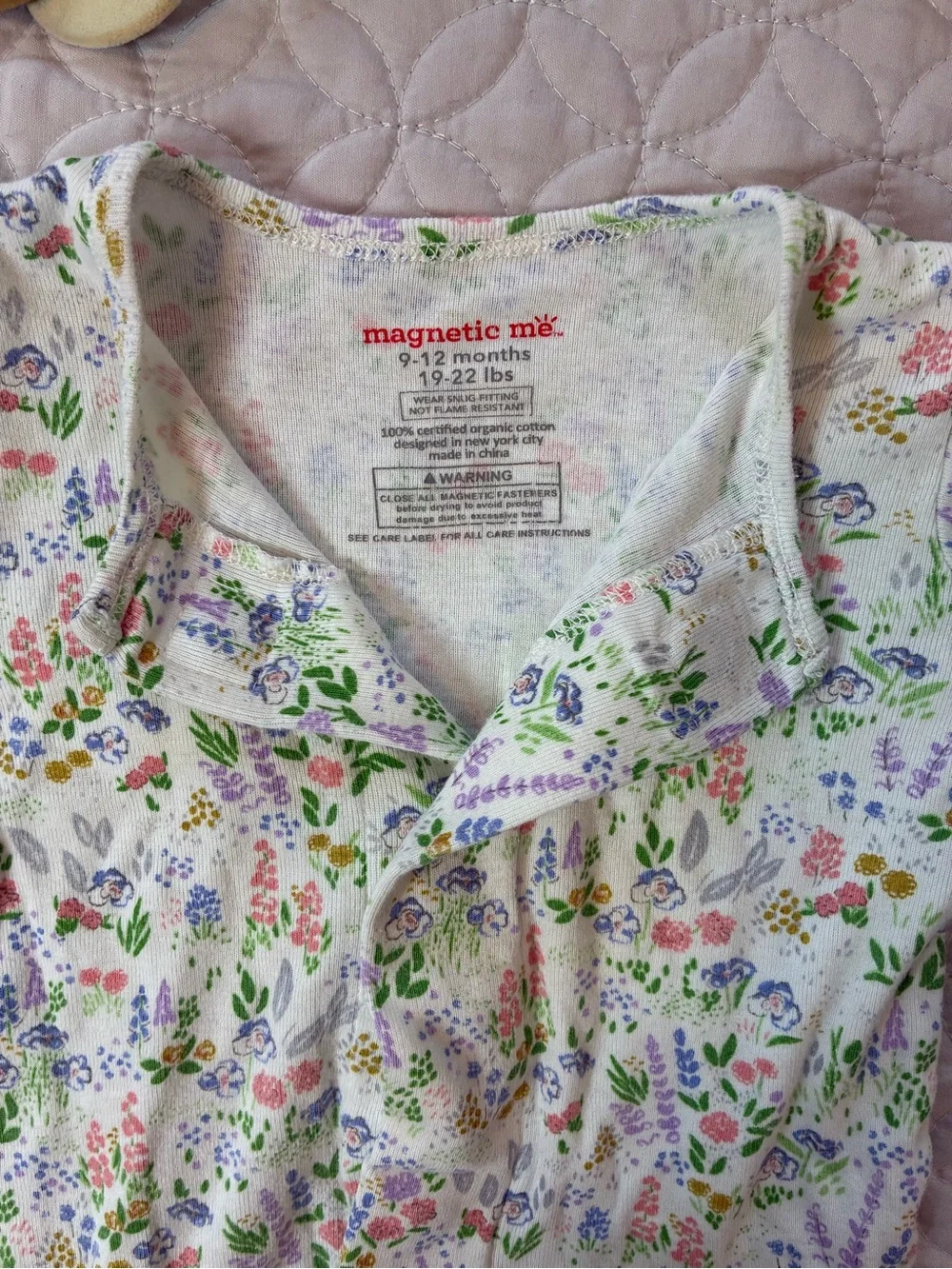 Magnetic Me Floral Footie Pajamas Sleeper 100% Organic Cotton 9-12 Months